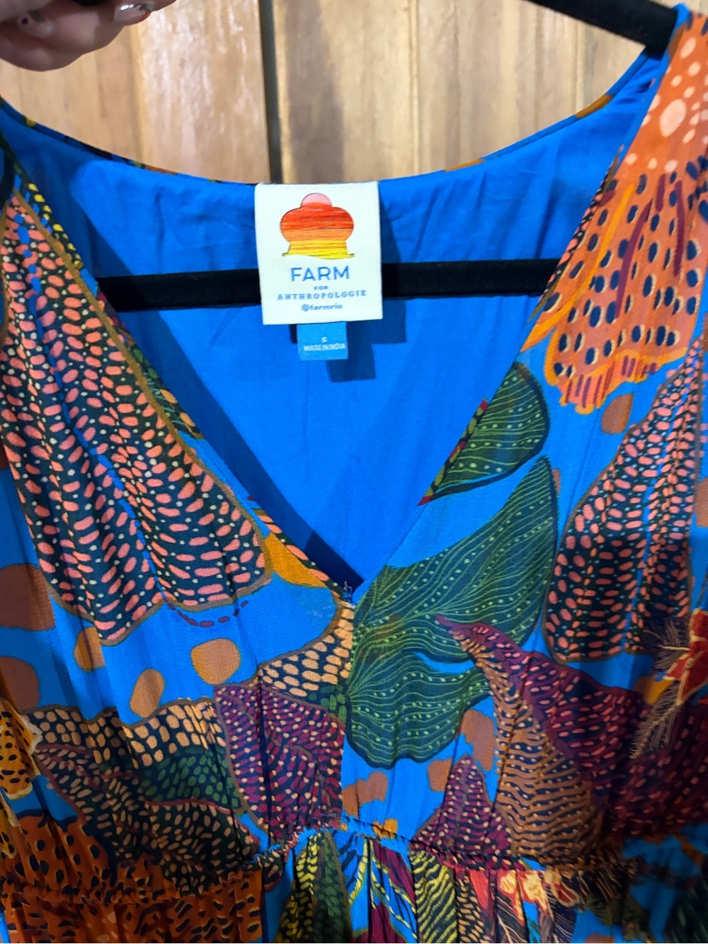 FARM Rio Blue Green Floral Maxi Dress with Orange Accents - Picture 5 of 6